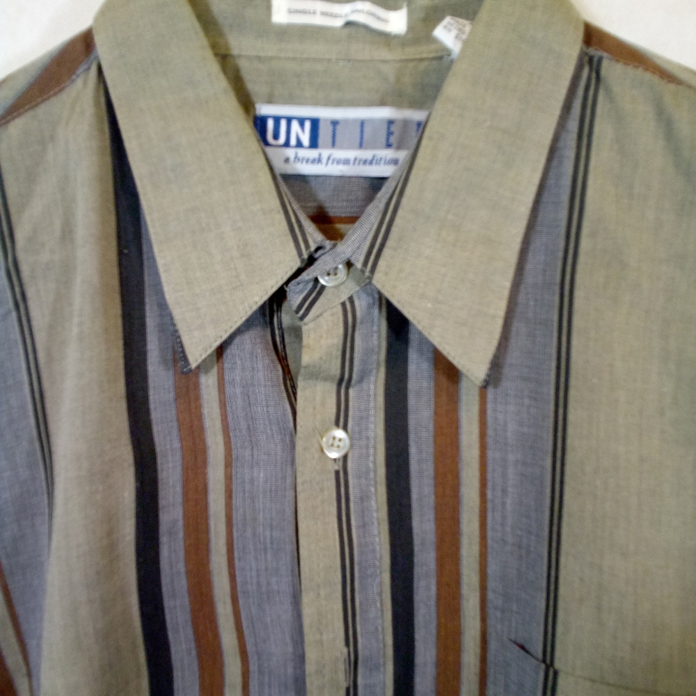 Mens Untied Multi Color L/S Striped Button Down Casual Shirt XL - Picture 6 of 6